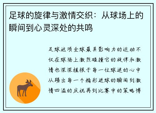 足球的旋律与激情交织：从球场上的瞬间到心灵深处的共鸣